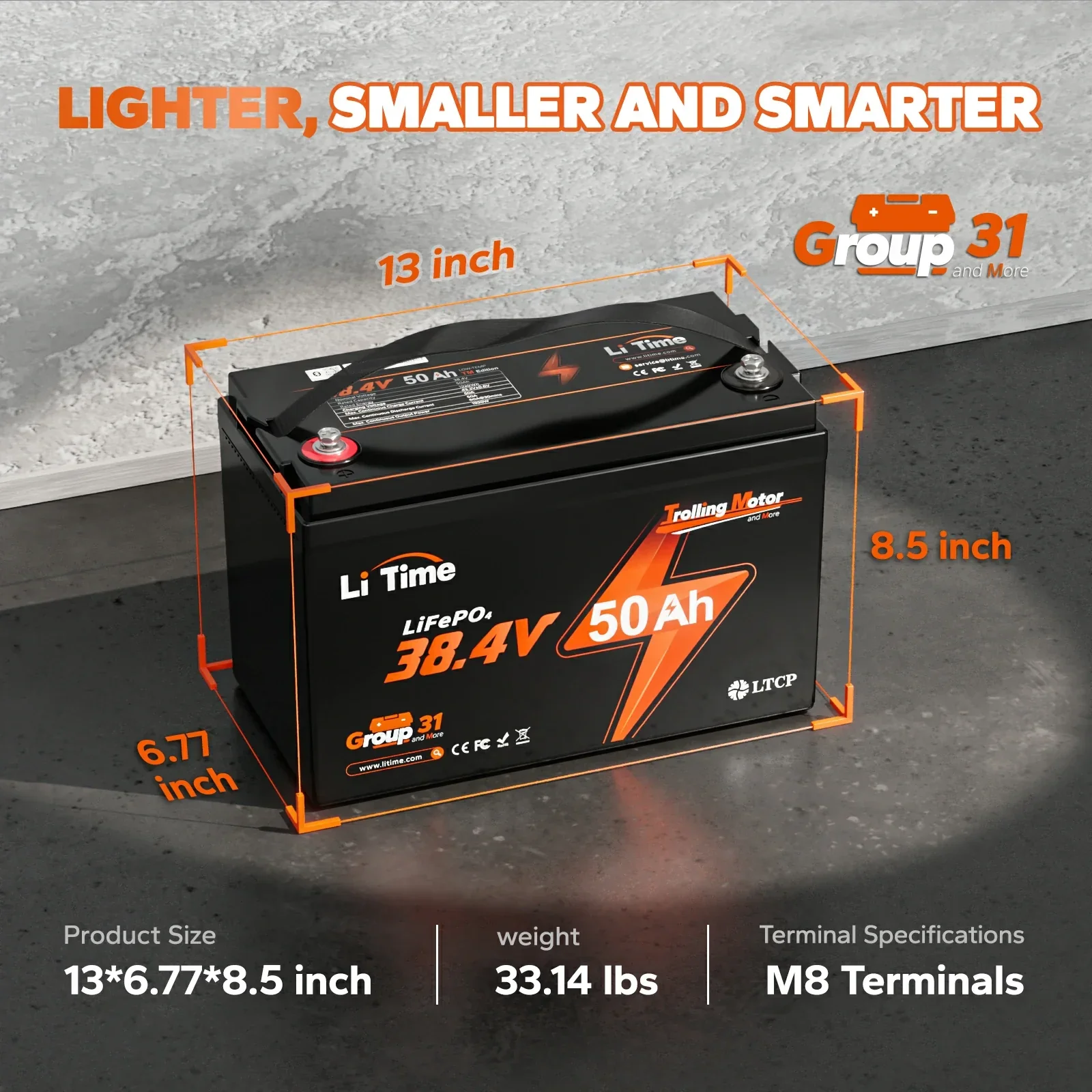 36V 50Ah Marine Trolling Motor LiFePO4 Lithium Battery Low-temp Cut-off Protection US EU AU JP CA Stock