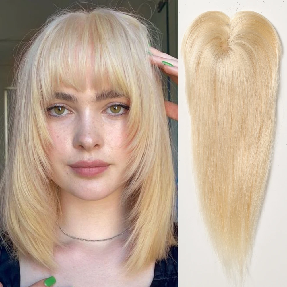 12-calowy topper z ludzkich włosów dla kobiet 100% ludzkich włosów Remy z grzywką 150% gęstości Top Hairpieces Clip in Lace Base Hair Loss Cover