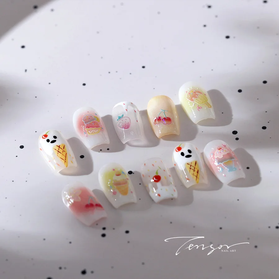 New Process Line Frosted Three-dimensional Nail Art Stickers Shell Light Ice Cream Nail Stickers Hot Stamping Series