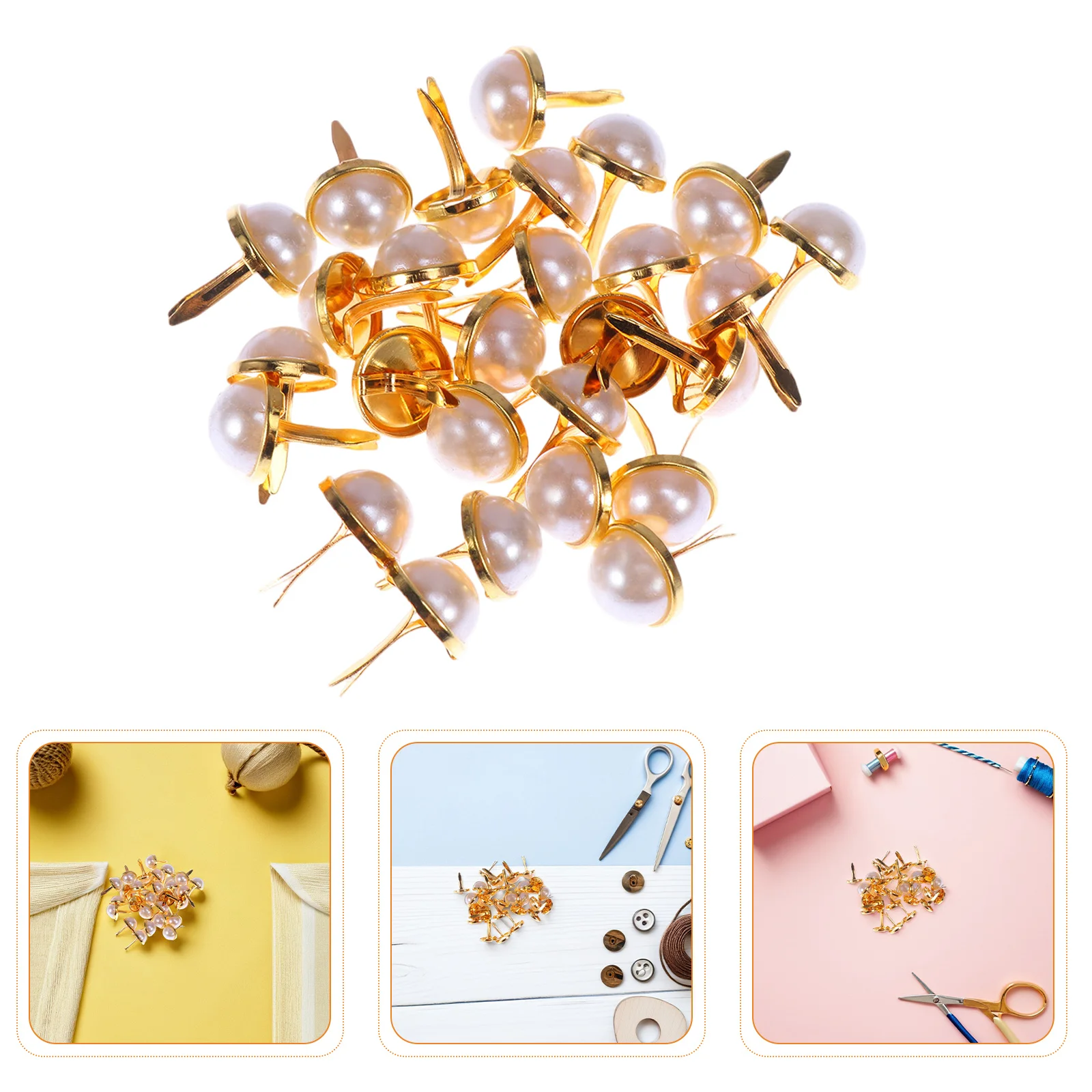 

120pcs Half-Round Pearl Brads Gold Metal Split Pins For Fabric Clothing Paper Crafting Diy Decorative Fasteners Mini Brads