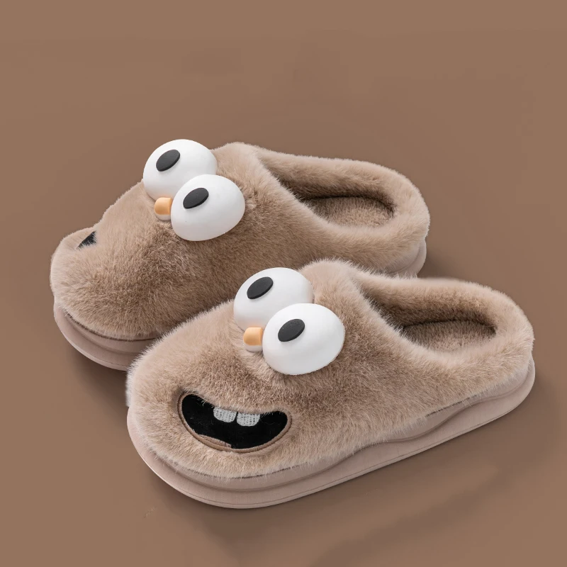 New Funny Cartoon Winter Soft Sole Mens Indoor Floor Non-slip Platform Slides Warm Plush Slippers Male Home Casual Cotton Shoes