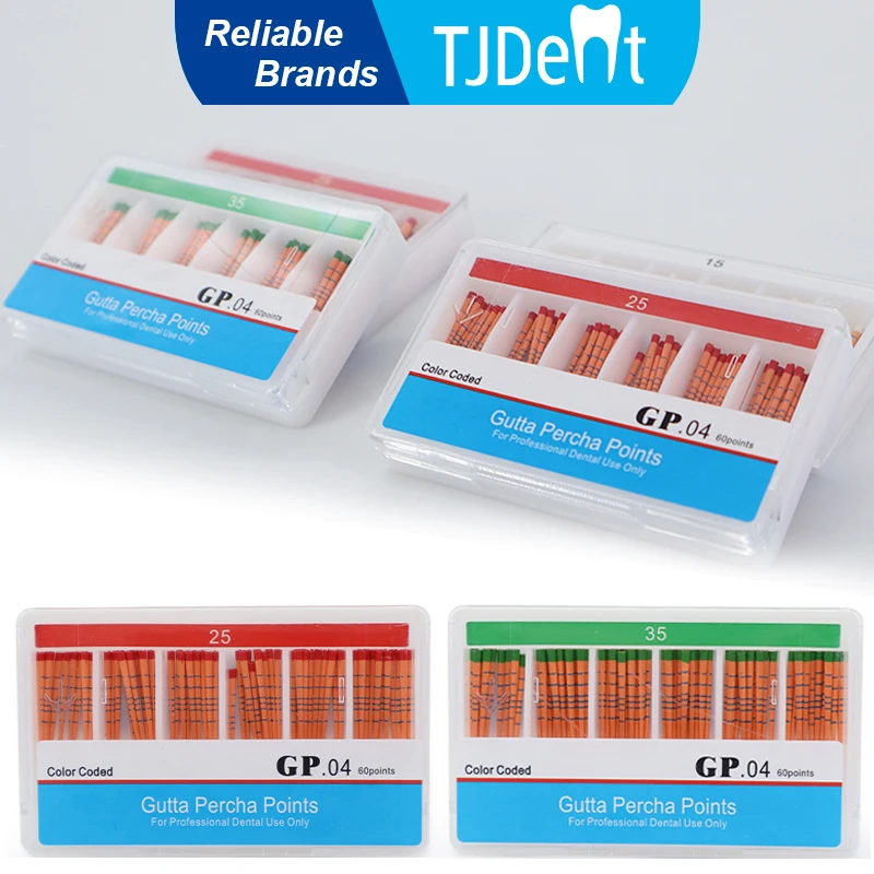 Puntos de gutapercha dental TJDent 04 15-40 #   45-80 #   Con puntera de fibra absorbente cónica de gutahanger de cono de puntas de papel de endodoncia de escala