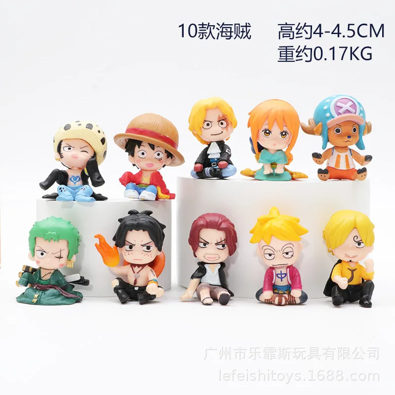 10Pcs Mini Q Version Sitting Pirate Figure King Luffy Zolona Mero Gacha Doll Toy Ornament Boy Birthday Gift