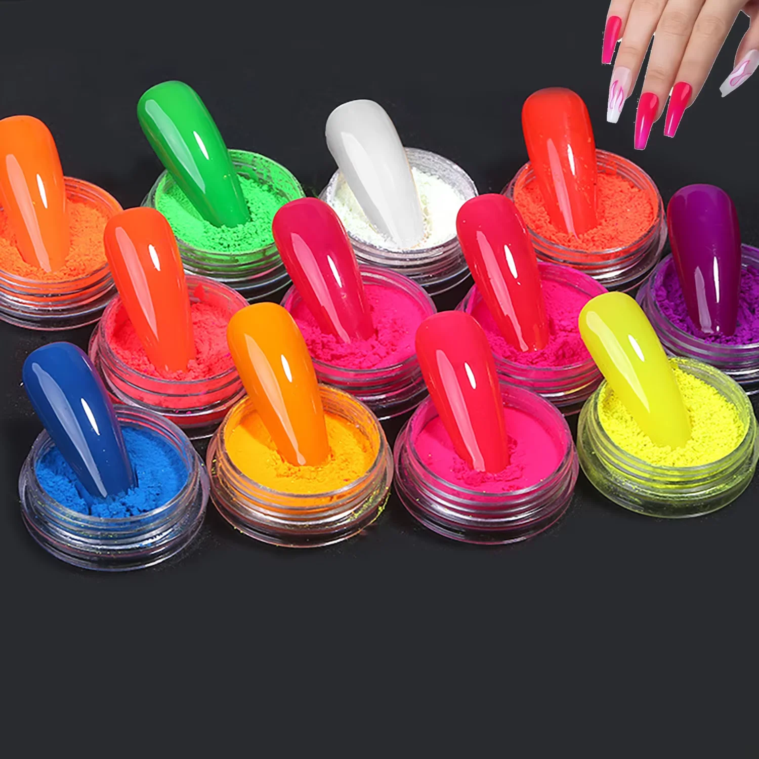Pó fluorescente de unha de 12 cores 3D pó de halo de unha de alto brilho DIY adequado para iniciantes em casa/prego