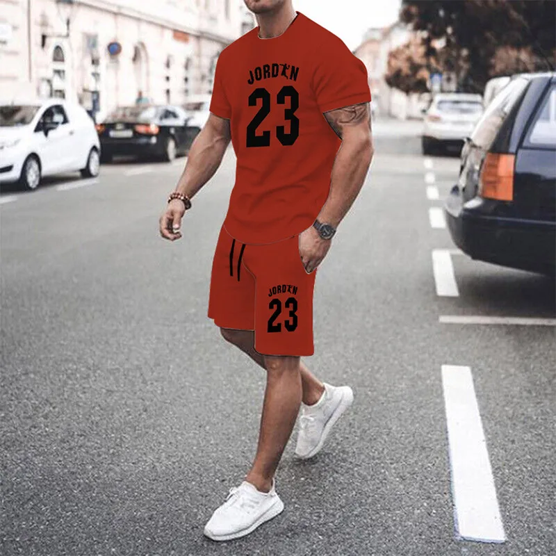 Black Men\'s Summer Mesh Hip-Hop Basketball T-Shirt 23 Printed Men Suits Leisure Sportswear Streetwear Shorts + Tops 2-Piece Set