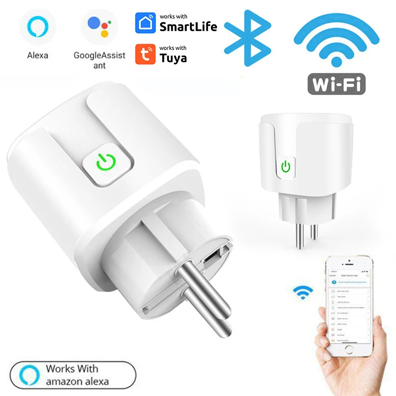 Tuya Smart Socket EU 20A AC100-240V WiFi Smart Plug With Power Monitoring Outlet Alexa Google Home Voice Control Smart Life APP