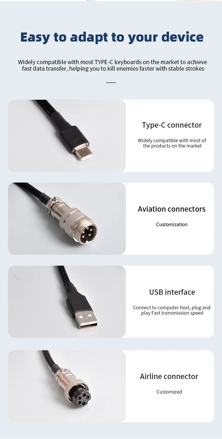 Type C USB Aviator Coiling Cable for Gaming Desktop Mechanical Keyboard with Durable Spring Design for Data Power Transfer