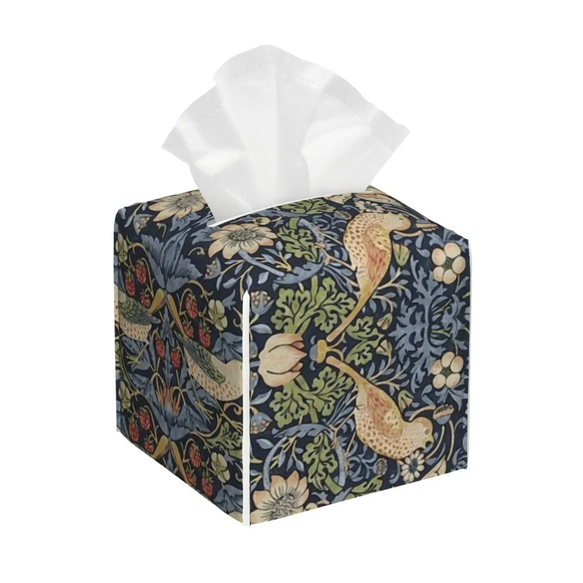 مخصص ويليام موريس الفراولة اللص نمط الأنسجة غطاء الصندوق بو الجلود مربع الوجه الأنسجة حامل الصندوق لسيارة الحمام #1