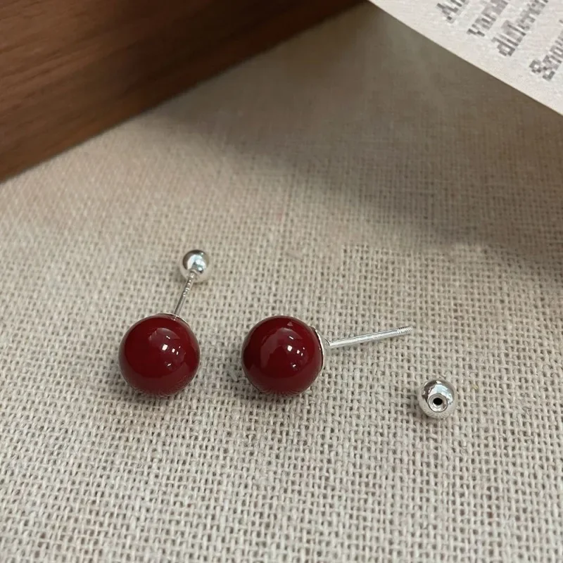 New 4/6/8mm Fashion Red Color Cinnabar Cartilage Stud Earrings for Women Girls Simple Delicate Metal Geometric Ear Bone Earrings