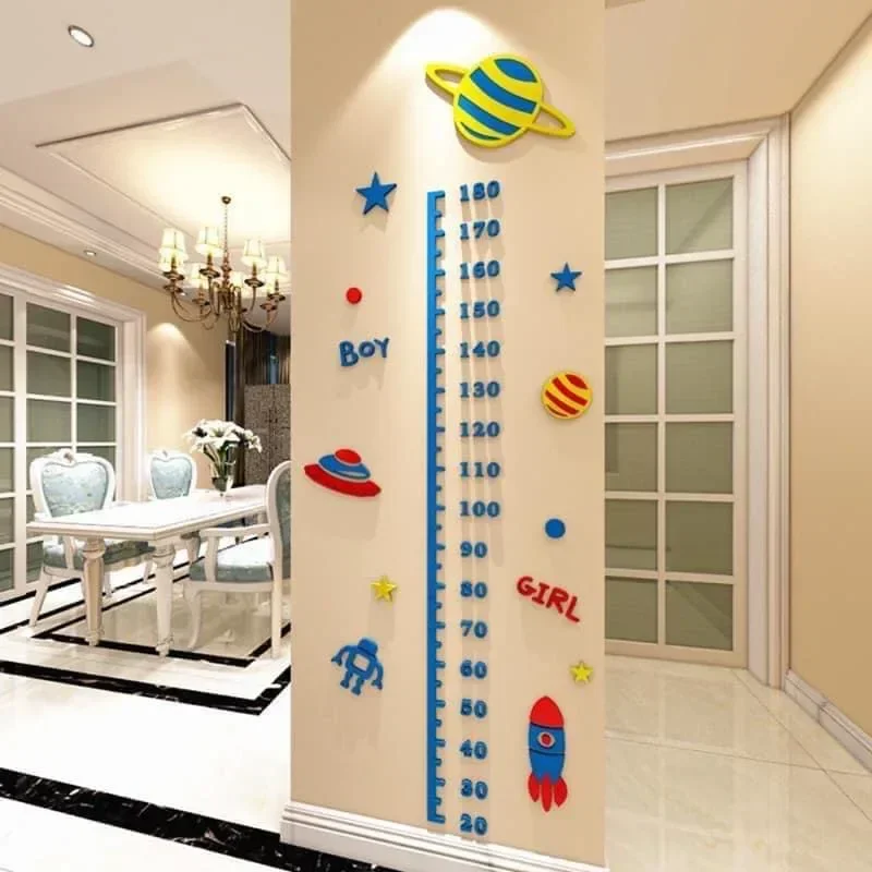 Kids Height Measure Wall Sticker UFO Rocket Monkey Height Charts Wall Sticker Nursey Decor Wallpaper Children Bedroom Decoration