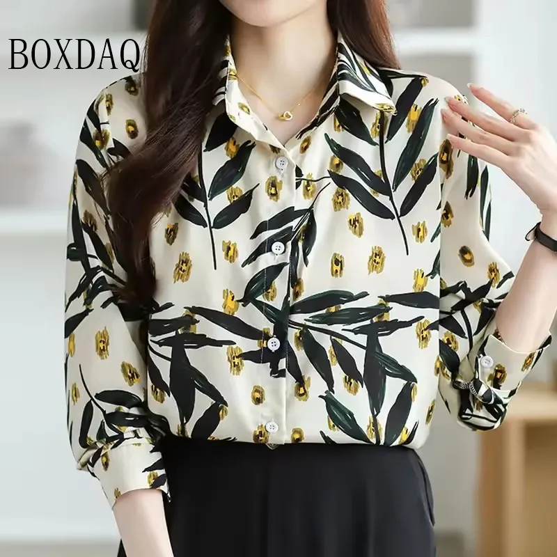 Fashion Woman Blouses 2025 Autumn Shirts For Women Abstract Striped Basic Womens Tops Luxury Women's Lapel Blouses Print Elegant - Image 2