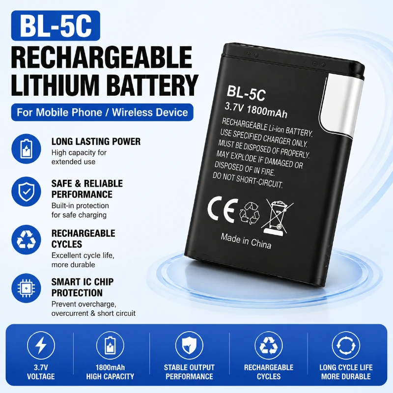 2450mah BL-5C Lithium Battery for Nokia Mobile Phone Charging Card  Portable Small Speaker  Radio Bluetooth Player Battery
