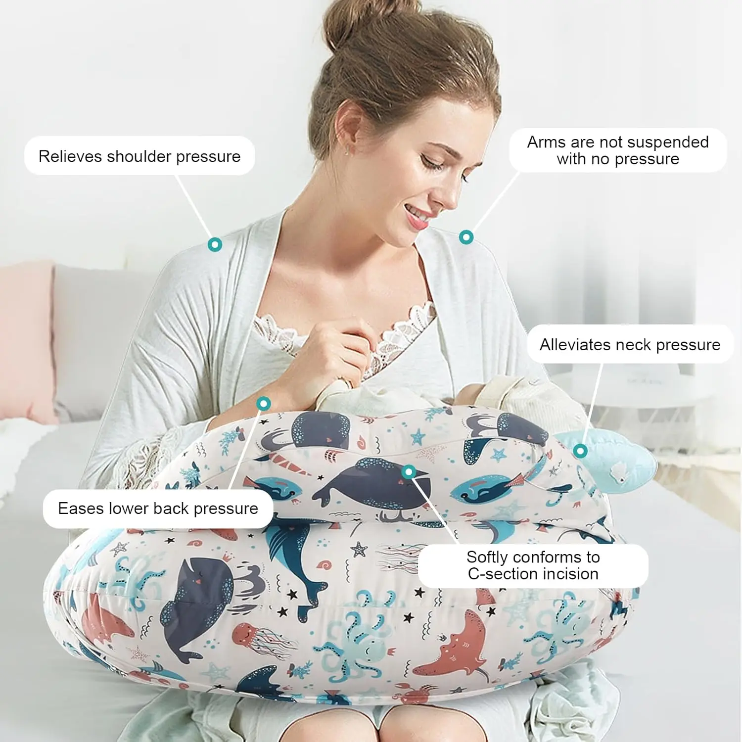 Nursing Pillow Multifunctional Breastfeeding with 100% Cotton Pillowcase Pregnancy Pillow Breastfeeding Pillows Gifts for Moms