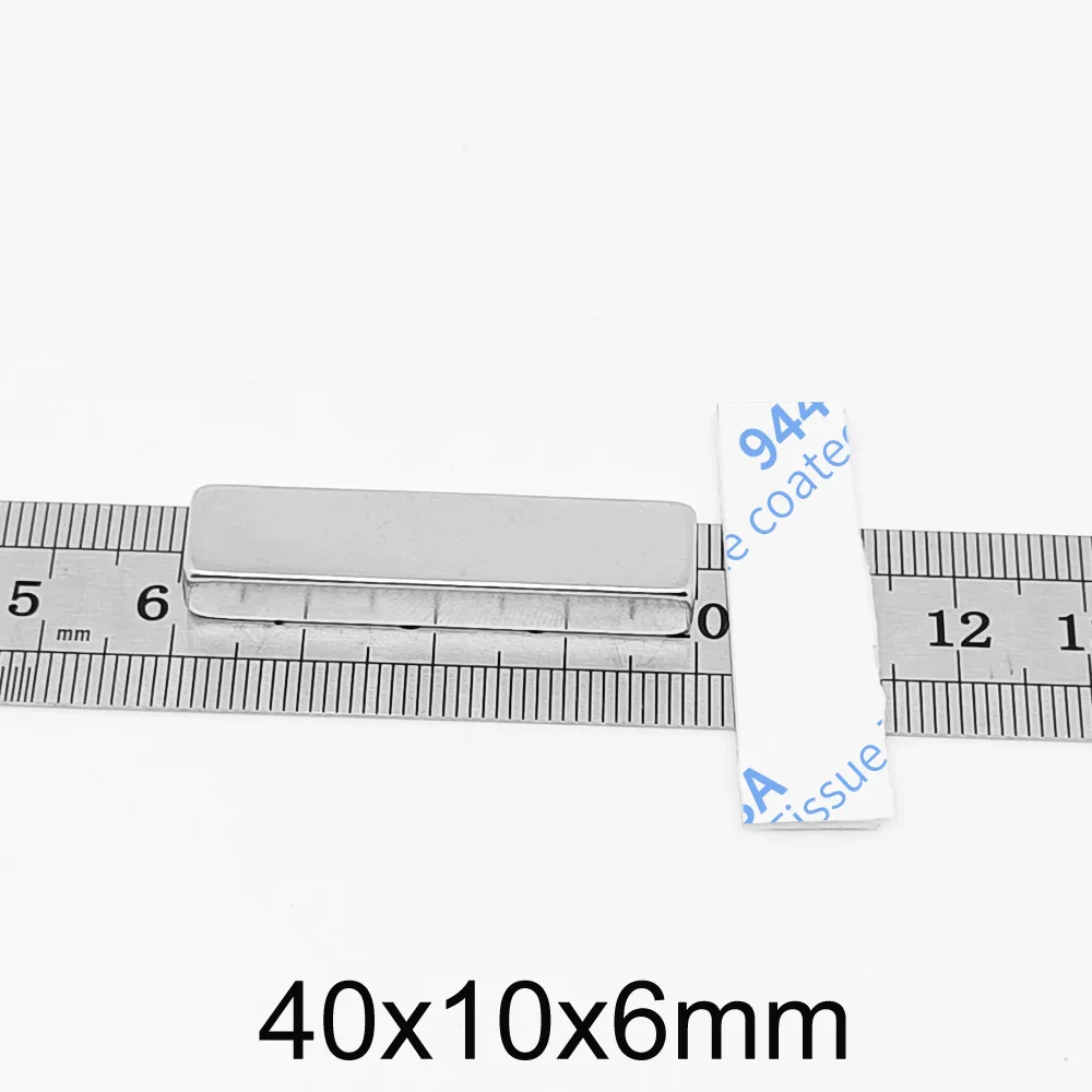 40x10x6mm Thick Rectangular Magnet With Double Sided Tape40*10*6 Block  Magnets 40x10x6 For Home Refrigerators, Offices DIY