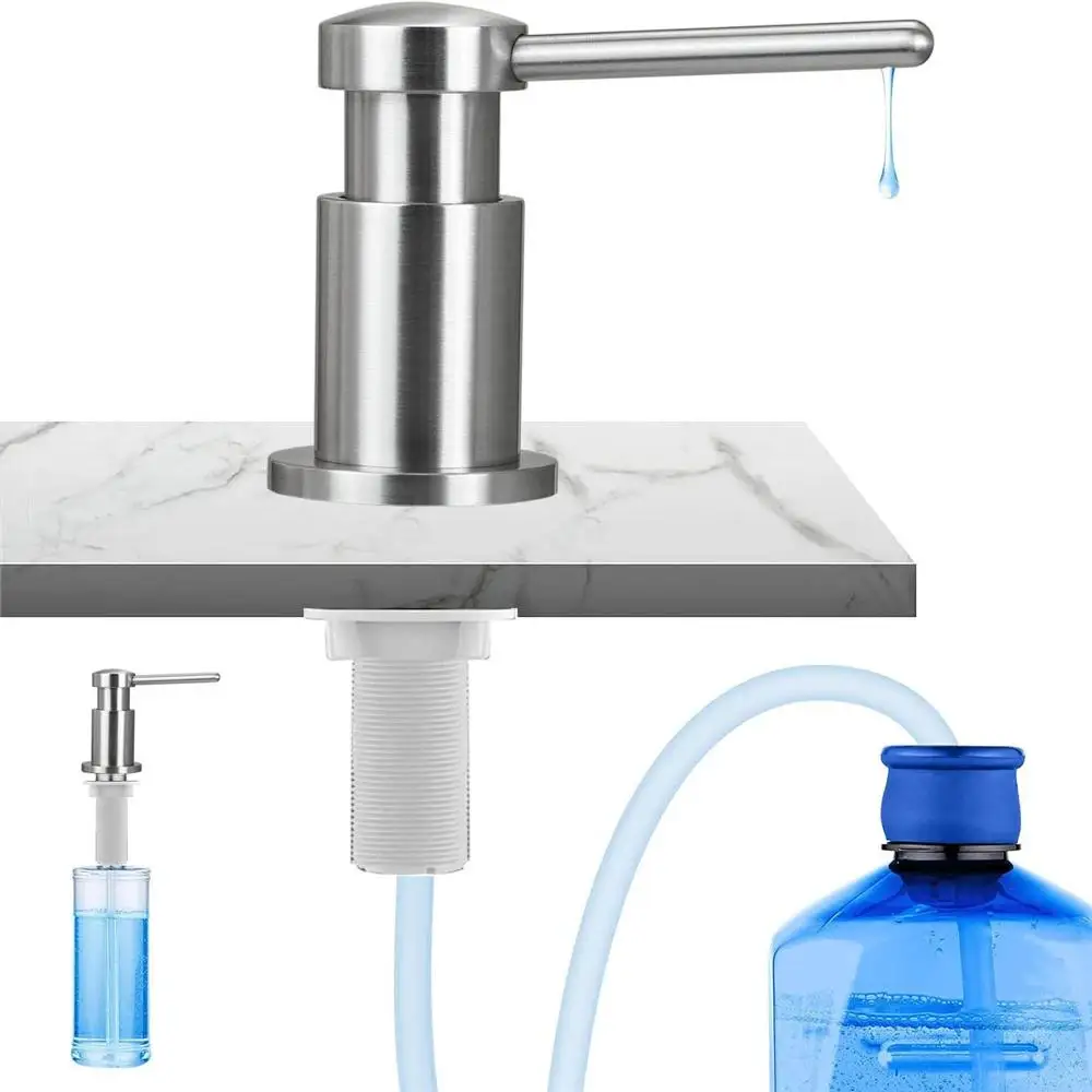 موزعات الصابون السائل المدمجة في رأس المضخة المصنوعة من الفولاذ المقاوم للصدأ مع مجموعة أنبوب تمديد الزجاجة 350 مللي ملحقات المطبخ