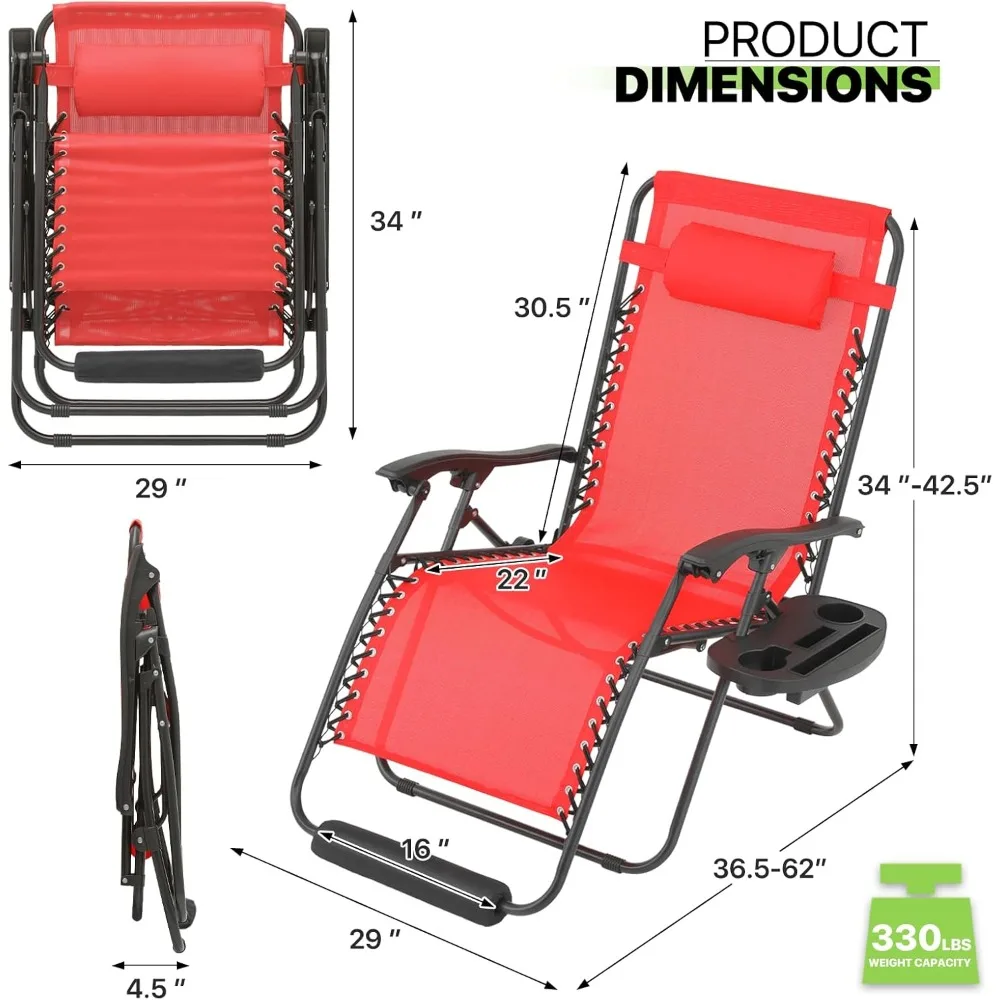 مجموعة كراسي صالة XL بدون جاذبية كبيرة الحجم مكونة من كرسيين فناء عريض جدًا مع صينية حامل أكواب قابلة للطي في الهواء الطلق ومضادة للجاذبية #3