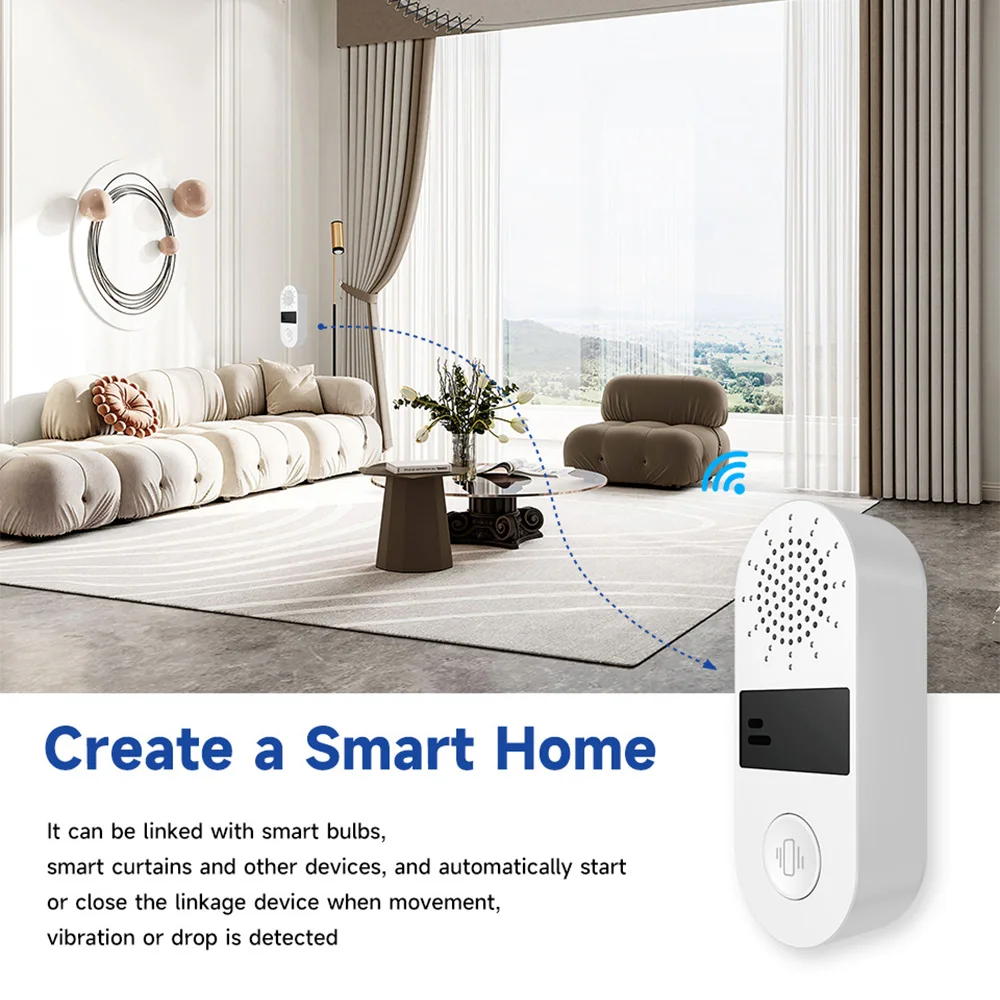 Tuya WiFi Vibration Sensor with 130 Decibel Sound & Light Alarm Real-Time Vibration Reminder for Smart Life APP