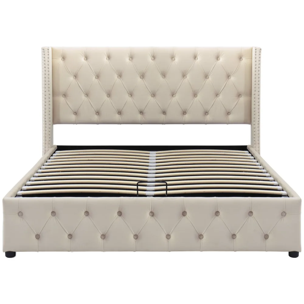 Gepolstertes Doppelbett aus schwarzem Samtflanell mit Nietenknopf und hydraulischem Stauraum (ohne Matratze), 160 x 200 cm oder 180 x 200 cm – Detail 9