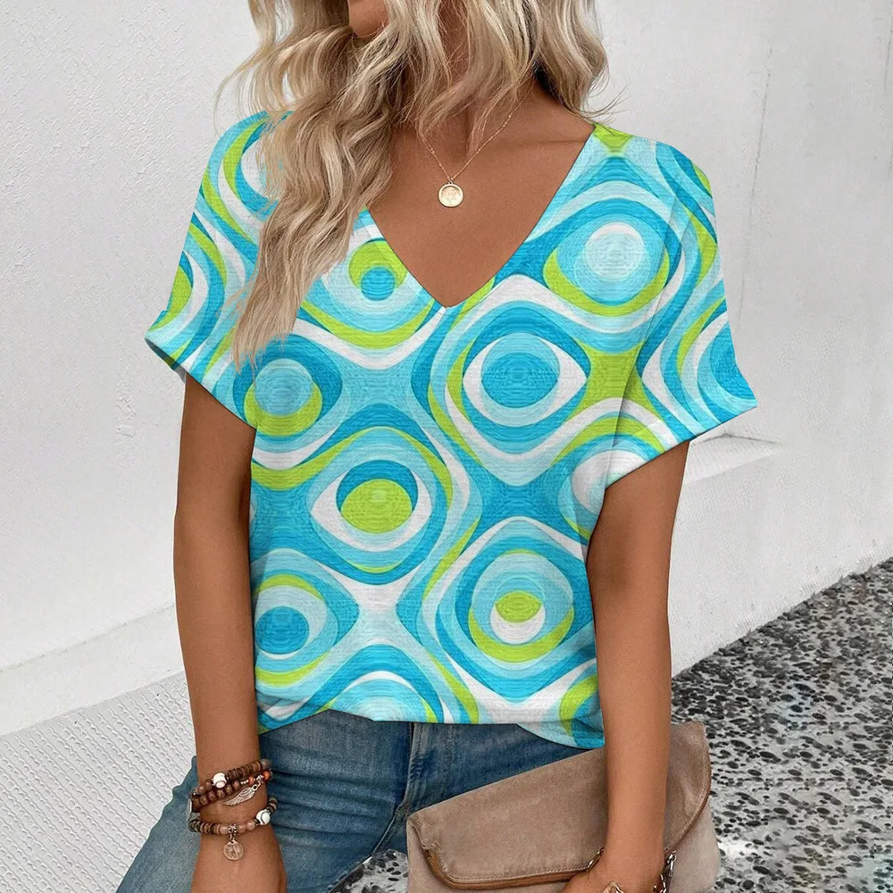 

Polka Dot Geometry 3D Print T-Shirts Women V-Neck Casual Short Sleeve T Shirt Y2k Tops Harajuku Streetwear Tees Woman Clothing