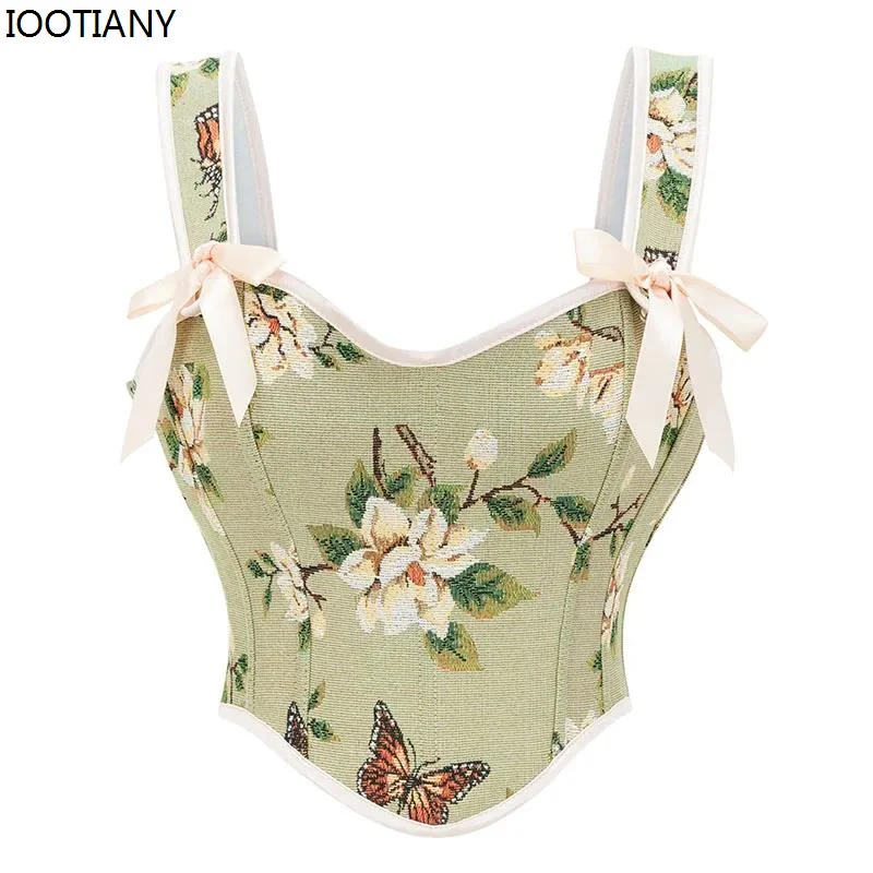 

2024 Spring Vintage Small Camisole Shapewear Shaping Underwear Bow Tops Outer Jacquard Corset Tank Corset