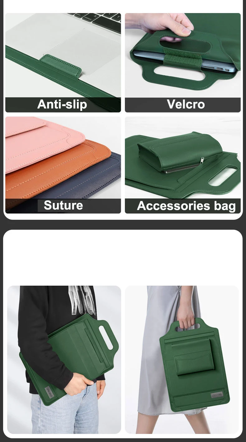 Laptop Holder Case for MacBook Pro Air 16 15.4 13.3 12 11 Bag PU Leather Sleeve Detachable Notebook Cover with Phone Holder