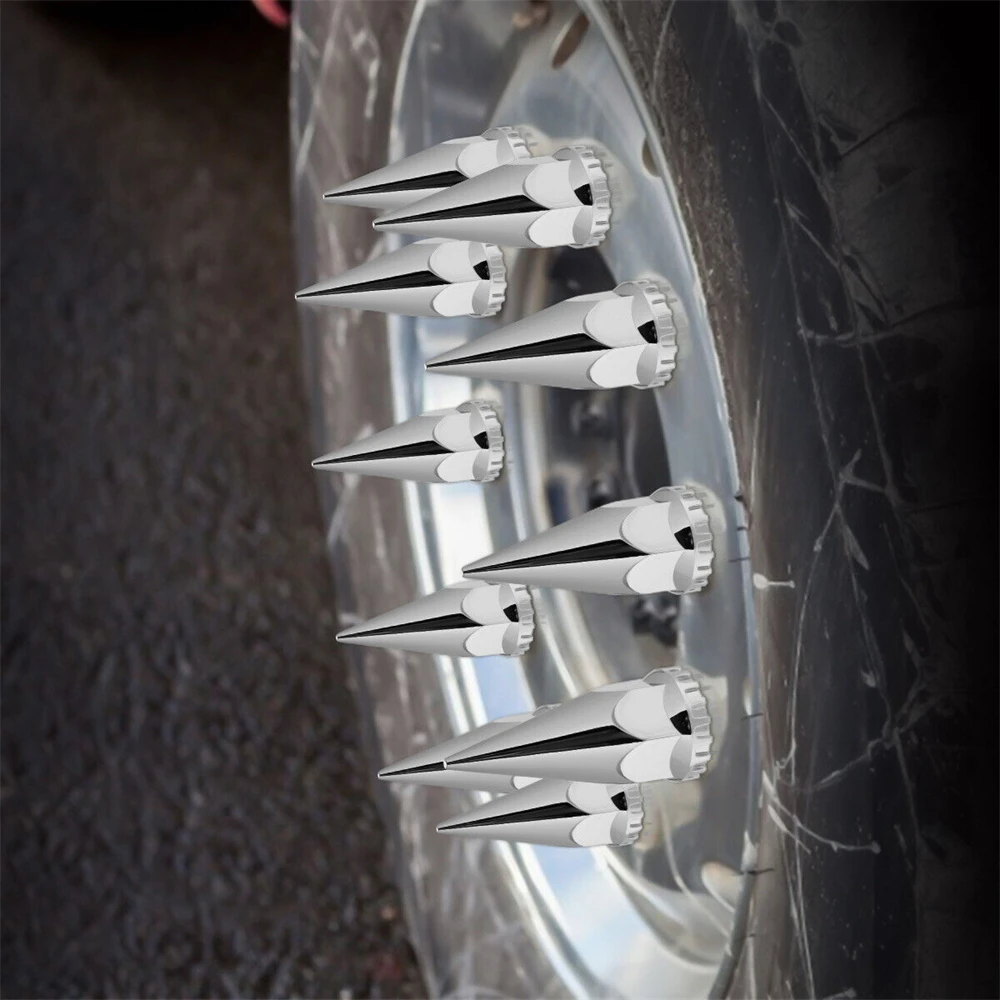 20Pcs Lug Nut Covers 33mm Chrome Screw On Style Spiked ABS Plastic Rocket Style for Semi Truck