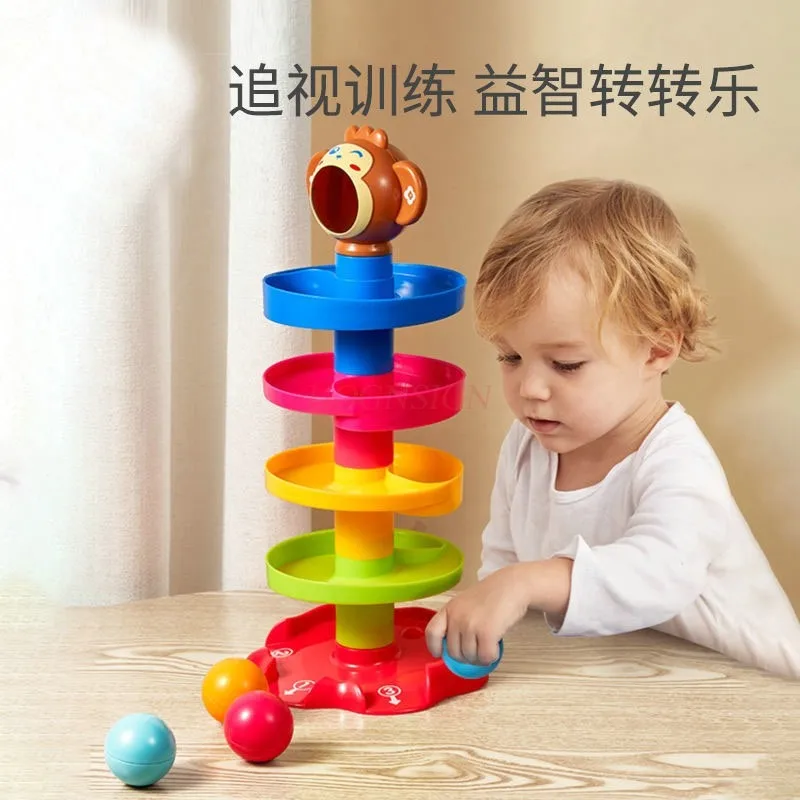 Puzzle Track Rolling Ball Sliding Ball Tower Baby Fun Wczesna edukacja Obrotowa składana zabawka