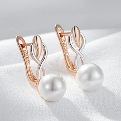 Wbmqda Simple Pearl Drop Earrings For Women 585 Rose Gold Silver Color Mix Luxury Fine Jewelry Gifts