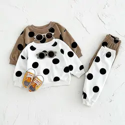 Newborn Baby Boys Girls Clothes Baby Cotton Infant Baby Outfit Wave Point Cute Wearing Baby 2Pcs Children's Clothing