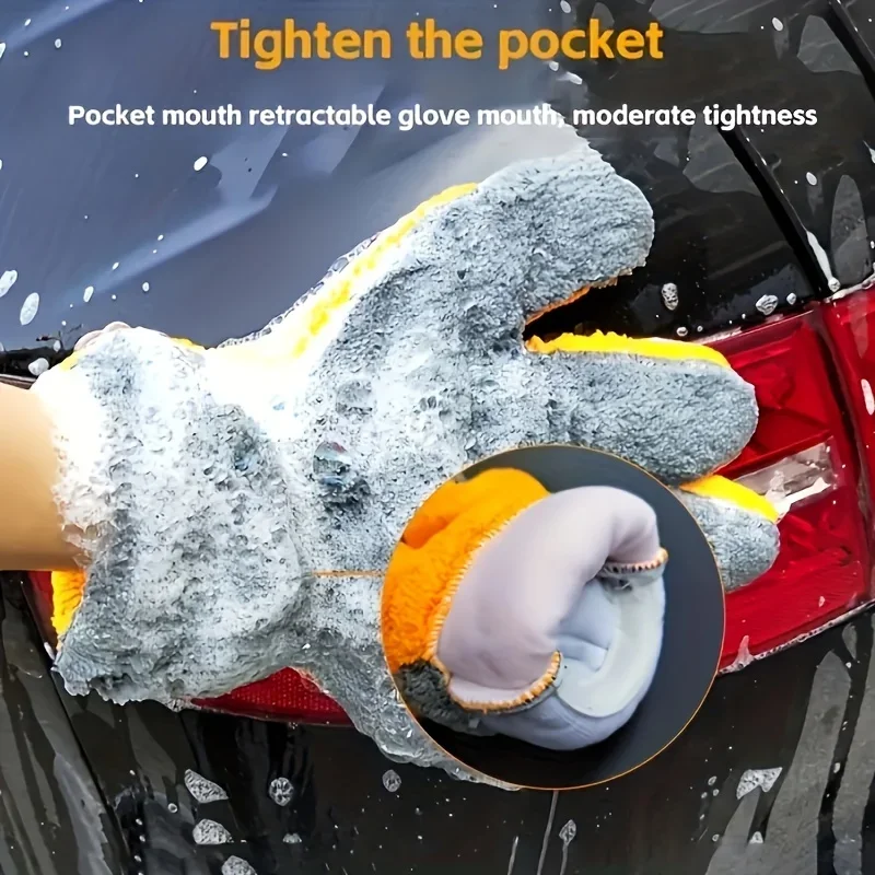 Double-sided car cleaning gloves, suitable for exterior cleaning, featuring a durable five-finger design.