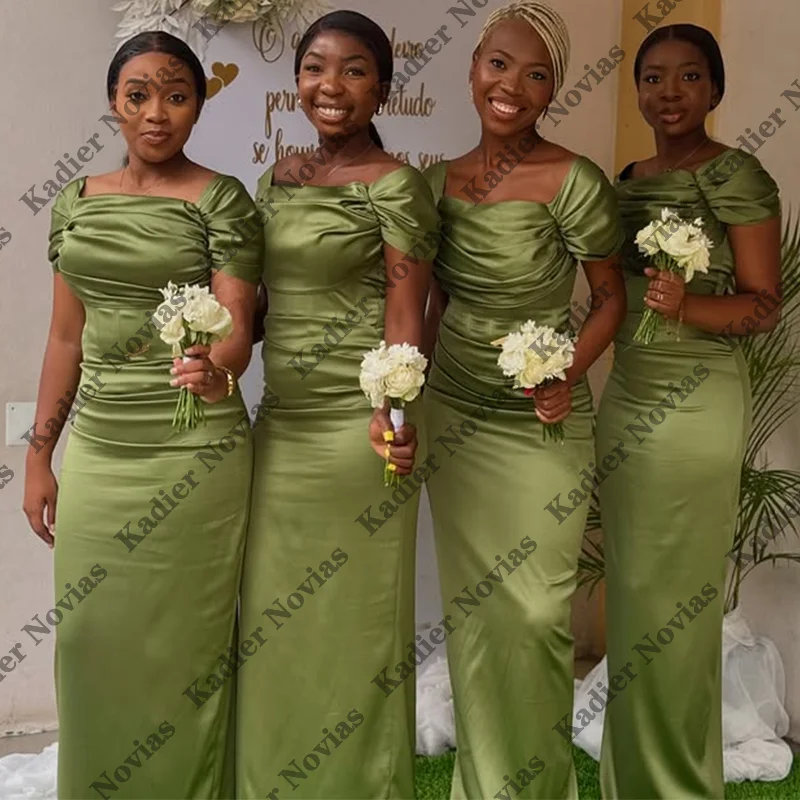 

Sage Green Sheath Bridesmaid Dresses Cap Sleeves Wedding Guest Dress Robes Invitée Mariage Customized