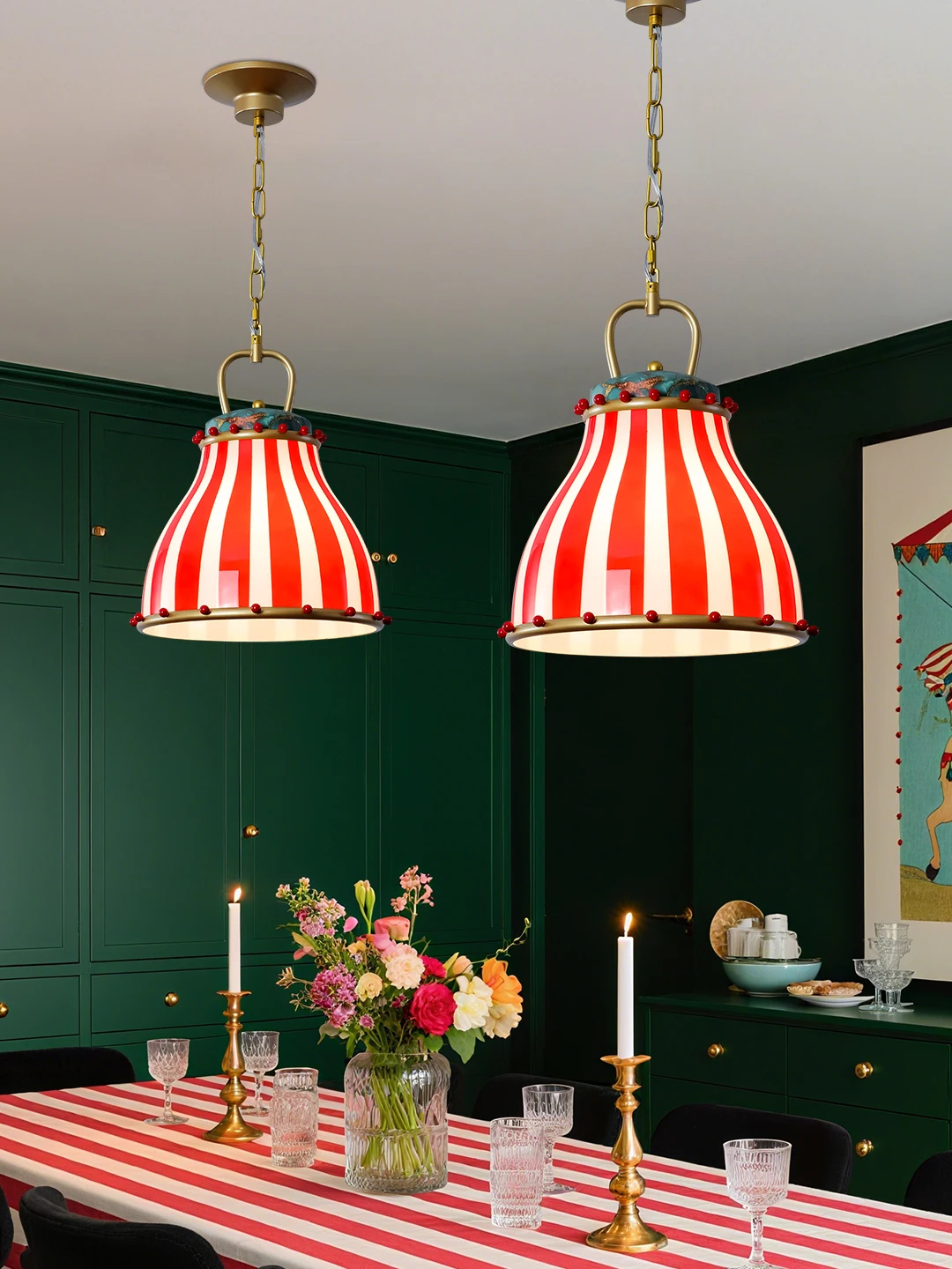 Nordic Red stripes circus glass Chandelier Retro  light for Children's bedroom dining room kitchen island entrance bar lamps