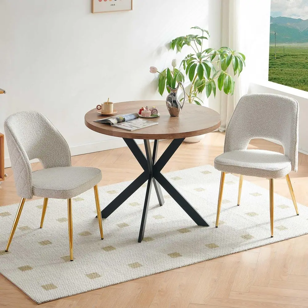 

Dining Table Set for 2, Modern Dining Room Set Round Table Faux Wood with 2 PCS Unique Home Kitchen Chairs with Hollow Back Des
