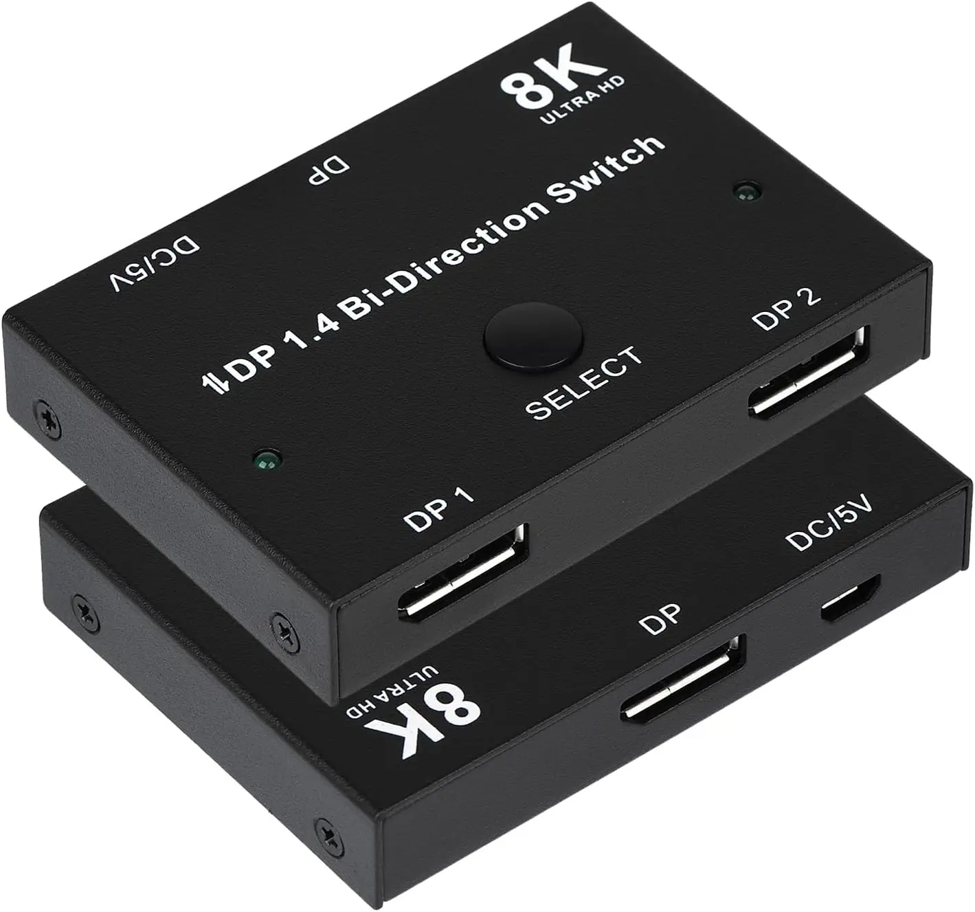 DisplayPort Switch 8K Splitter Bidirecional DP 1.4 Switch 2 em 1 Out/1 em 2 Out 8K @ 30Hz/4K @ 120Hz para PC Host Monitor Laptop etc.