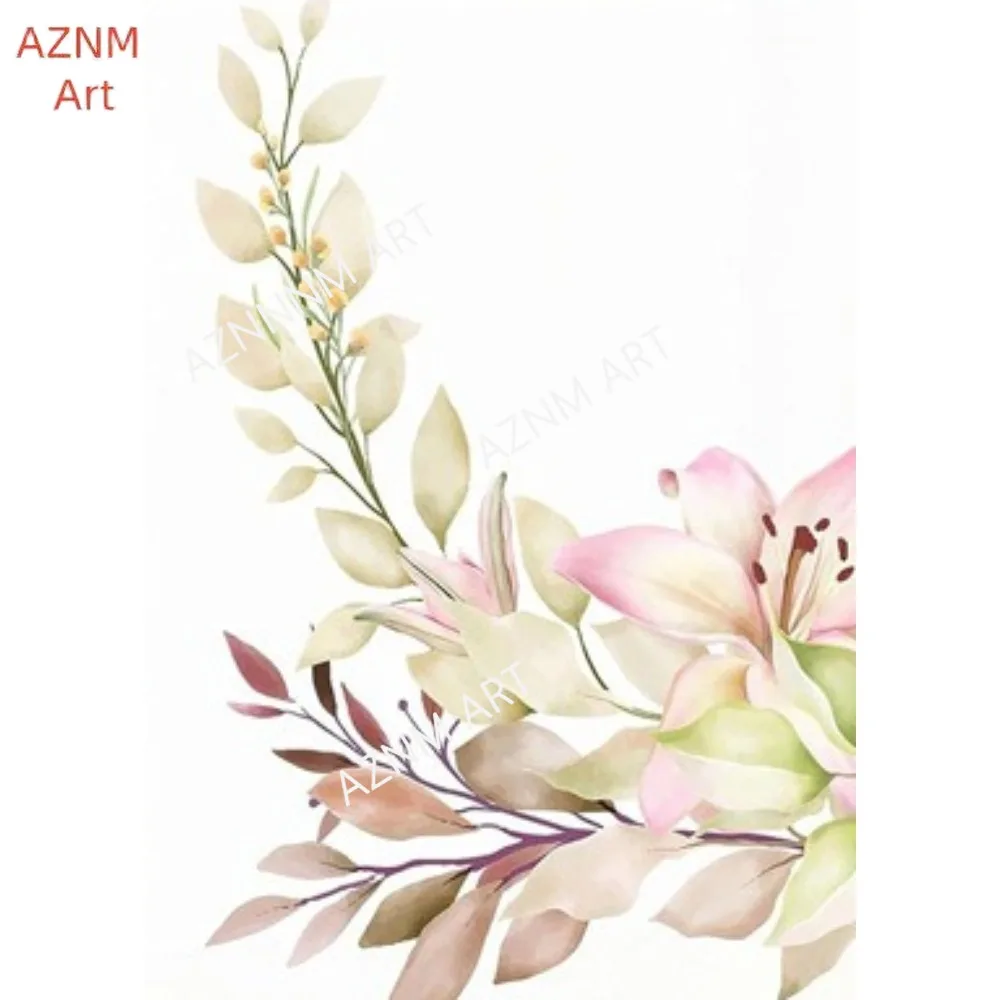 Nordic poster frameless living room dining room décor pink lily-leaf plant wall painting canvas spray painting