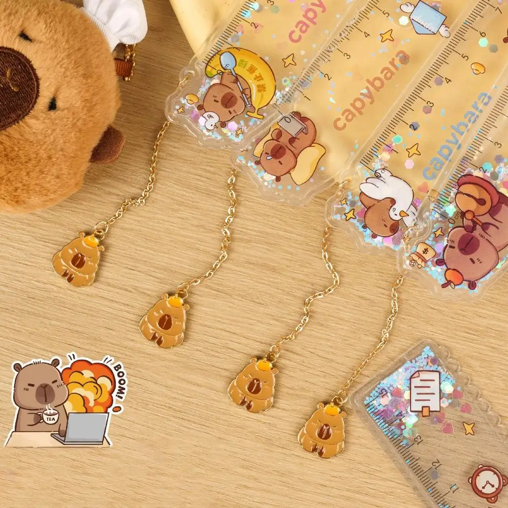 New Capybara Straight Ruler 15cm with Pendant Measuring Ruler Quicksand Cartoon Straightedge Drawing Tools