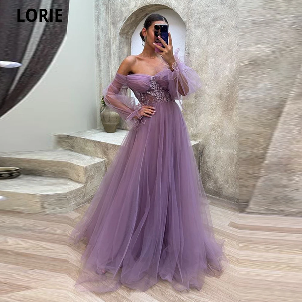 

LORIE Elegant Long Evening Dresses Sweetheart Appliques Puff Sleeves Vestidos De Noche Tulle Gala Party Dresses Robes De Soirée