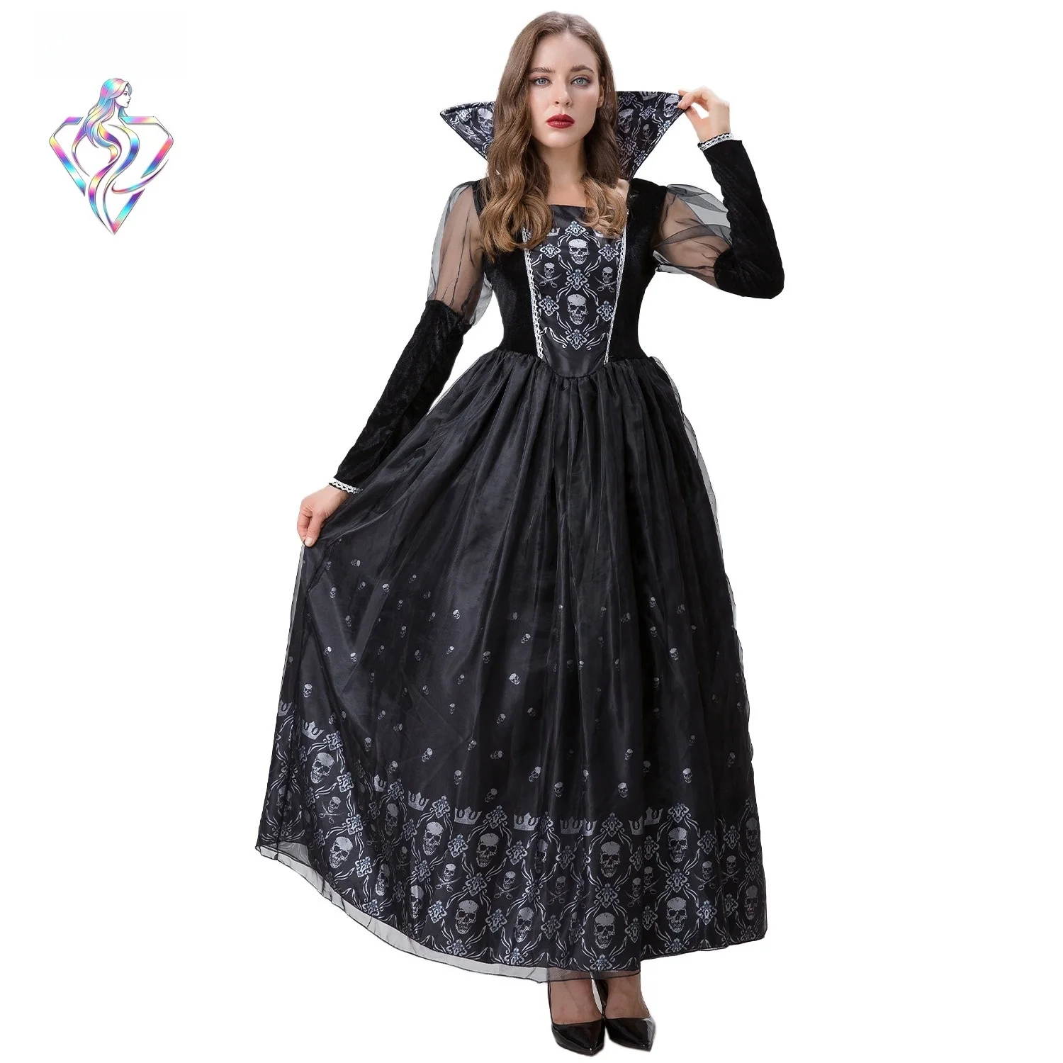 

Women's Halloween Costume Dress Skeleton Terror Witch Devil Role-playing Outfit Skirt-length One-piece Suit for Party
