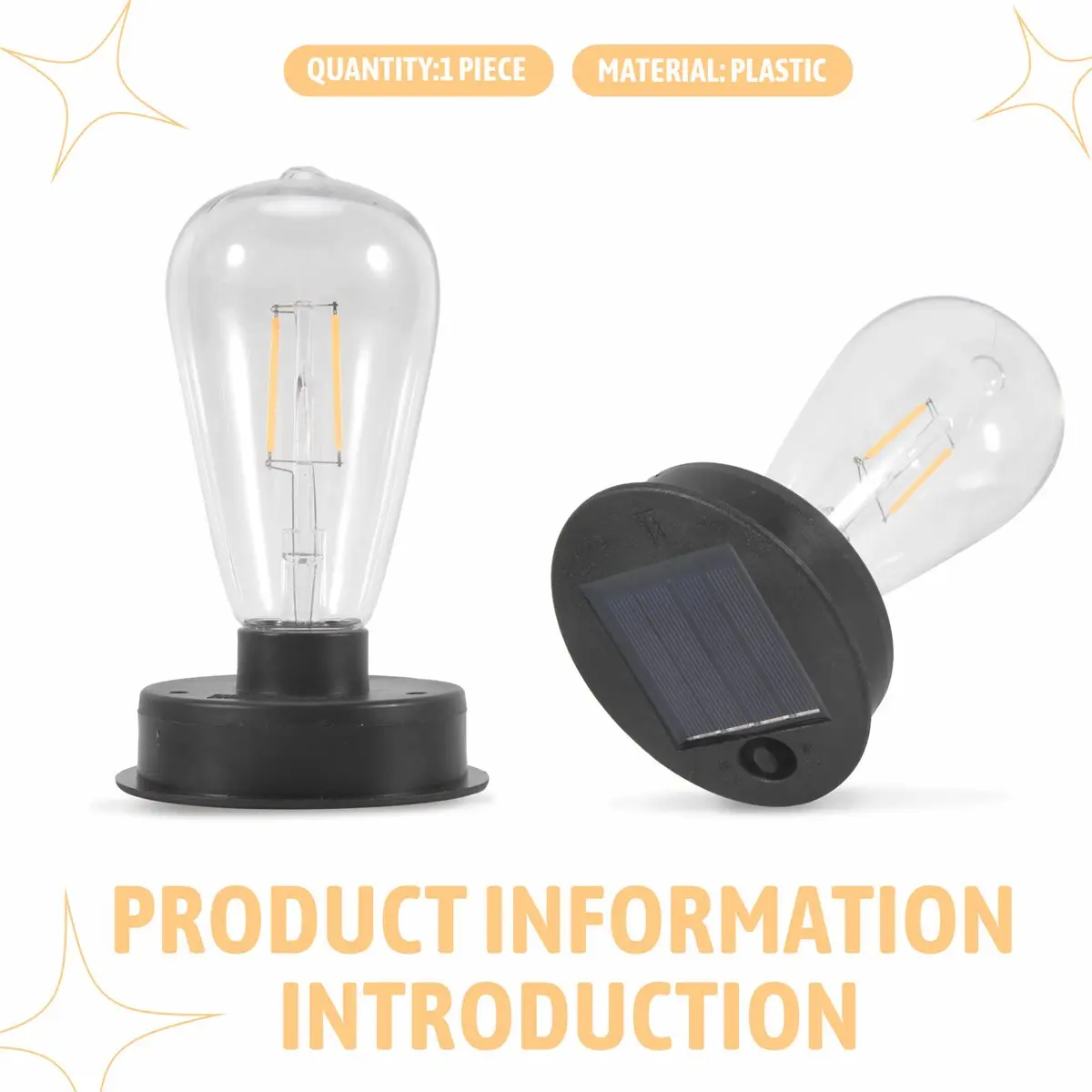 (ABKM) 1Pc Solar LED Tungsten Filament Bulb Lamp 2800K Automatic Light Sensors Fence Night Lights for Garden Lamp(8.5cm)