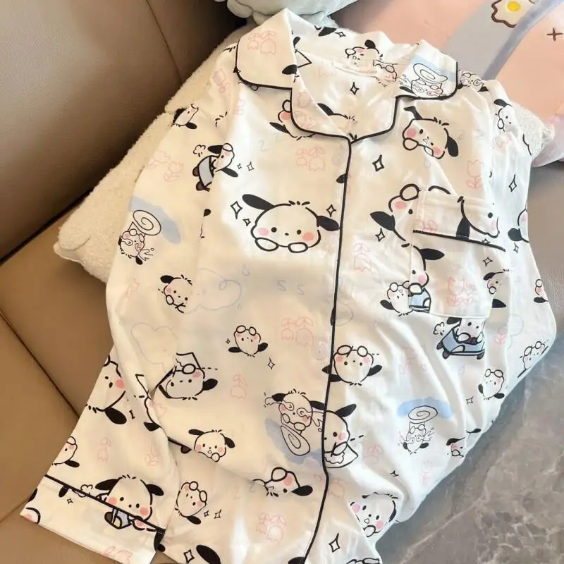 

New Sanrio Pochacco Pajama Set Women Teens Home Loungewear Cute Cartoon Print Long Sleeve Spring Autumn New Design Nightwear Set