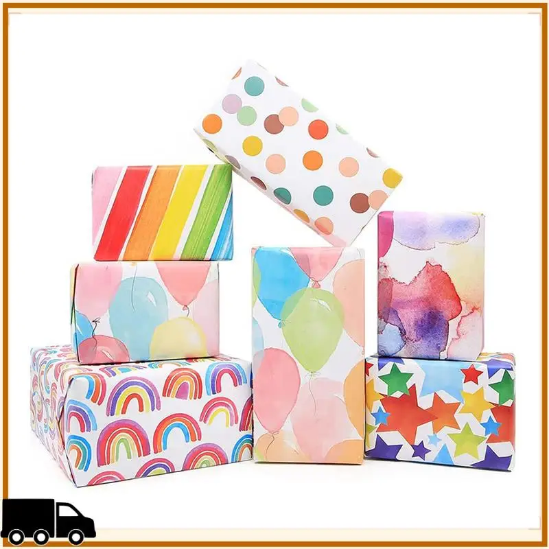 

A35M-3X Rainbow Birthday Wrapping Paper,Kids Gift Recyclable Birthday Women Girls Boys,For All Gift Wrap Decoration Occasions