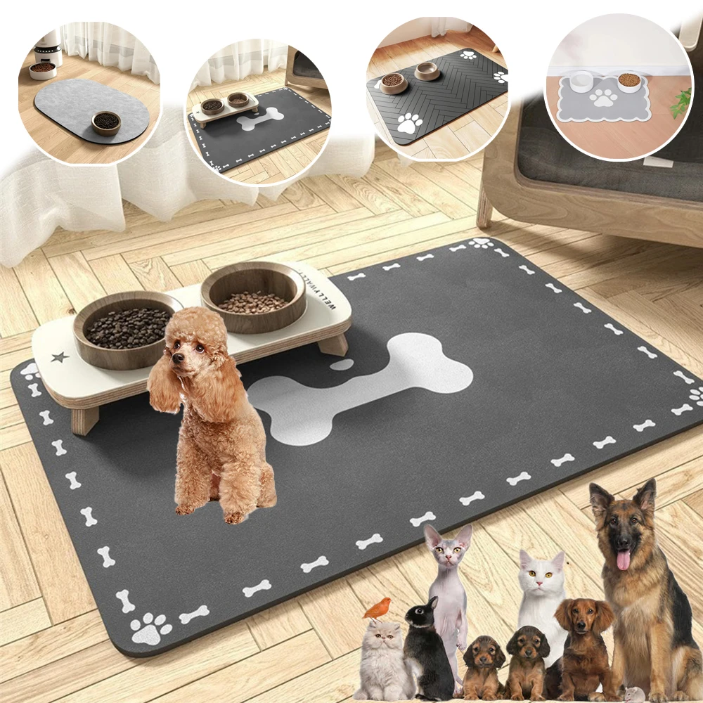 

Bone Pattern Quick-Dry Pet Feeding Mat Non-Slip Rubber Backing Diatom Mud Dog Cat Puppy Bowl Placemat Mascotas Accesorios Коврик