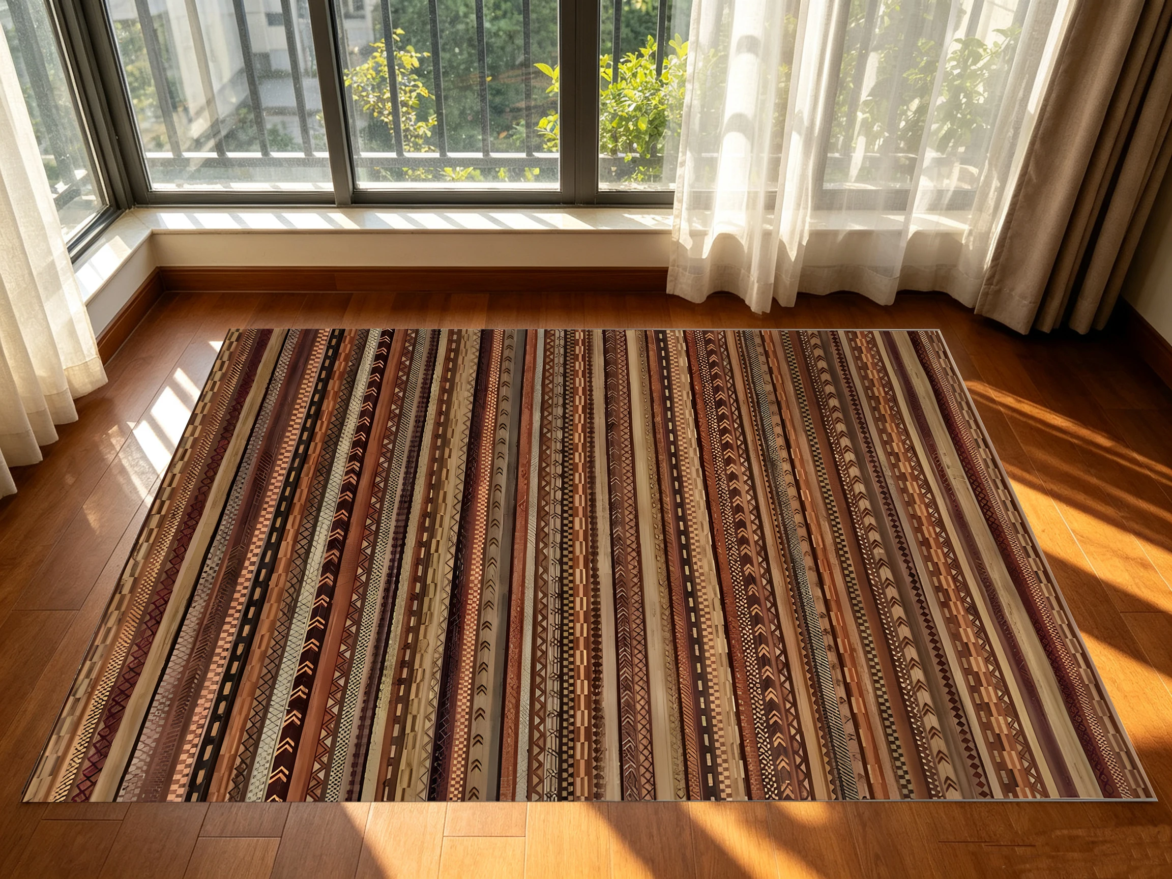 Retro Striped 2D Rug Brown & Beige Ethnic, Soft & Comfortable, Enhances the Space of the Living Room & Bedroom, a Premium Quality