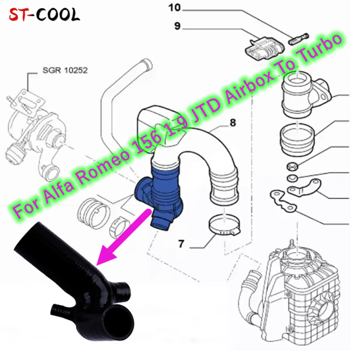 

For Alfa Romeo 156 1.9 JTD Airbox To Turbo Inlet Hose F1003459 55181972 60630540 Air Intake Silicone Tube Piping 1Pc 10 Colors