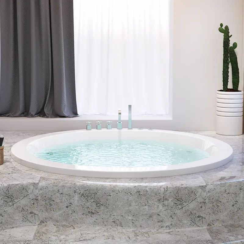 for Embedded Round Pure Acrylic Bathtub with Surf Massage Constant Temperature Heating and Wood Grain Color Frame