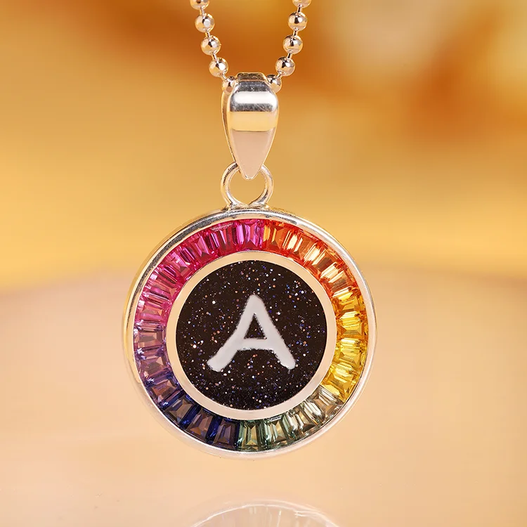 

Letters Pendant Constellation Alphabet Elizabeth Rainbow Necklace Diamond 925 Sterling Silver Chain Necklaces for Women