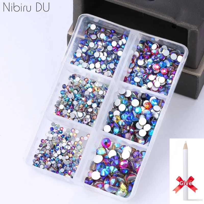 

6 Girds Nail Rhinestones Decoration Crystal Multi Color Flatback Blue Nail Stone 3D Nail Art Decorations Accessories Supplies