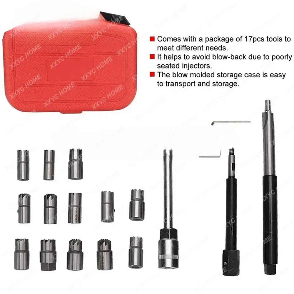 حاقن مزيل 17 قطعة مقعد حاقن ومنظف مزيل الكربون مقعد أدوات القاطع قاطعة المطحنة مجموعة أدوات السيارة العالمية