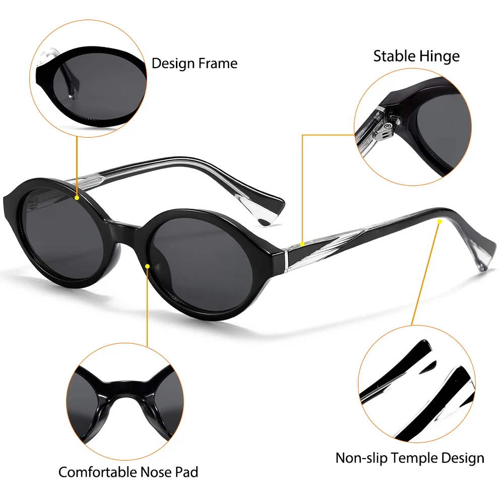 CATERSIDE Retro Damen-Sonnenbrille mit ovalen Gläsern und hochwertigen, dicken Rahmen, Herren-Brille für Outdoor-Fahrten, modische Street-Style-Brille, UV40 – Detail 5