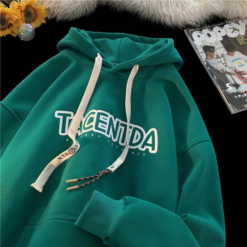 

Утепленная флисовая толстовка с капюшоном для подростков, теплая, в американском ретро-стиле, весна-осень, повседневная, свободного кроя